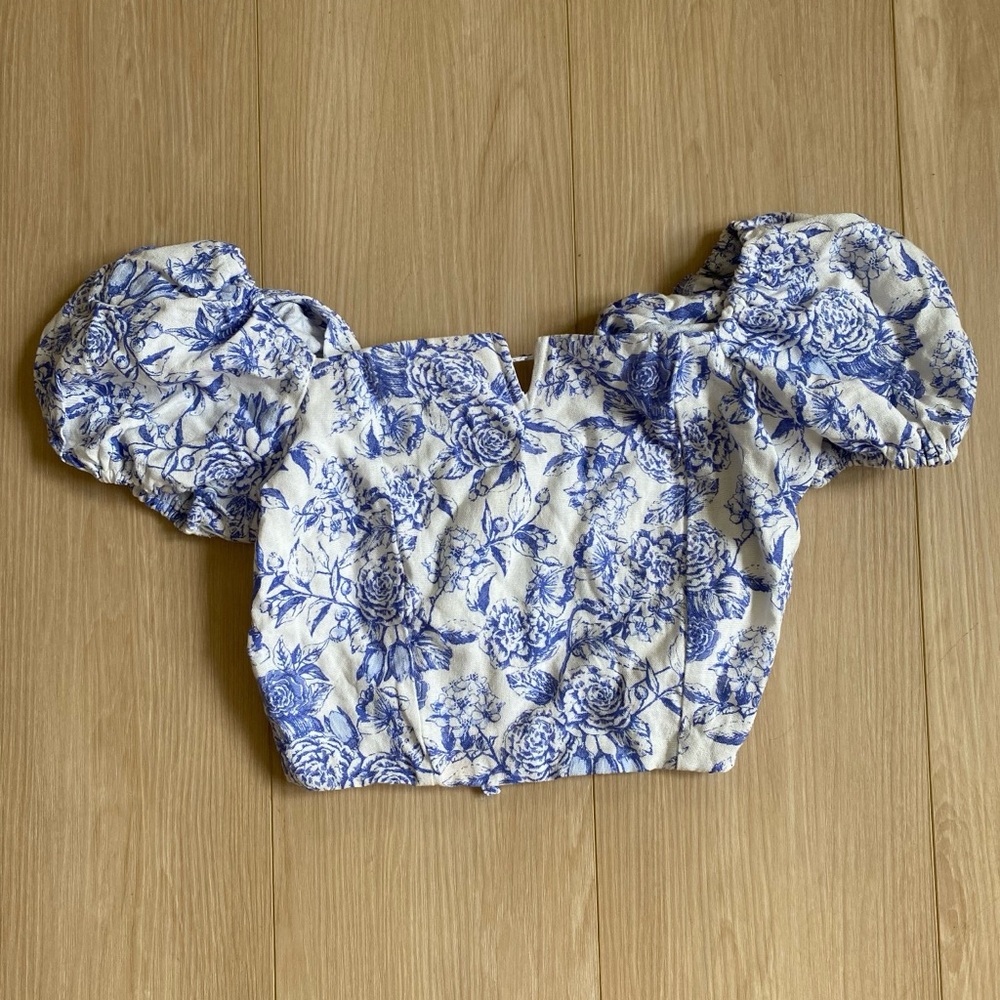 Altar'd State Blue and White Floral Blouse